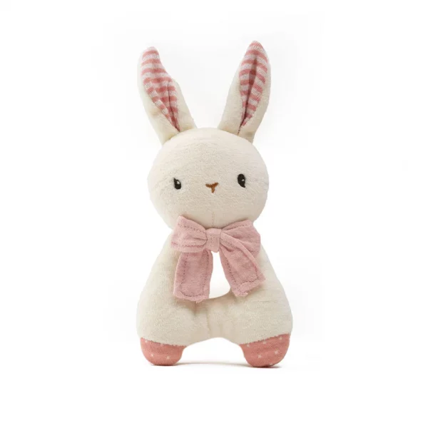 Rabbit rattle - pink - organic cotton