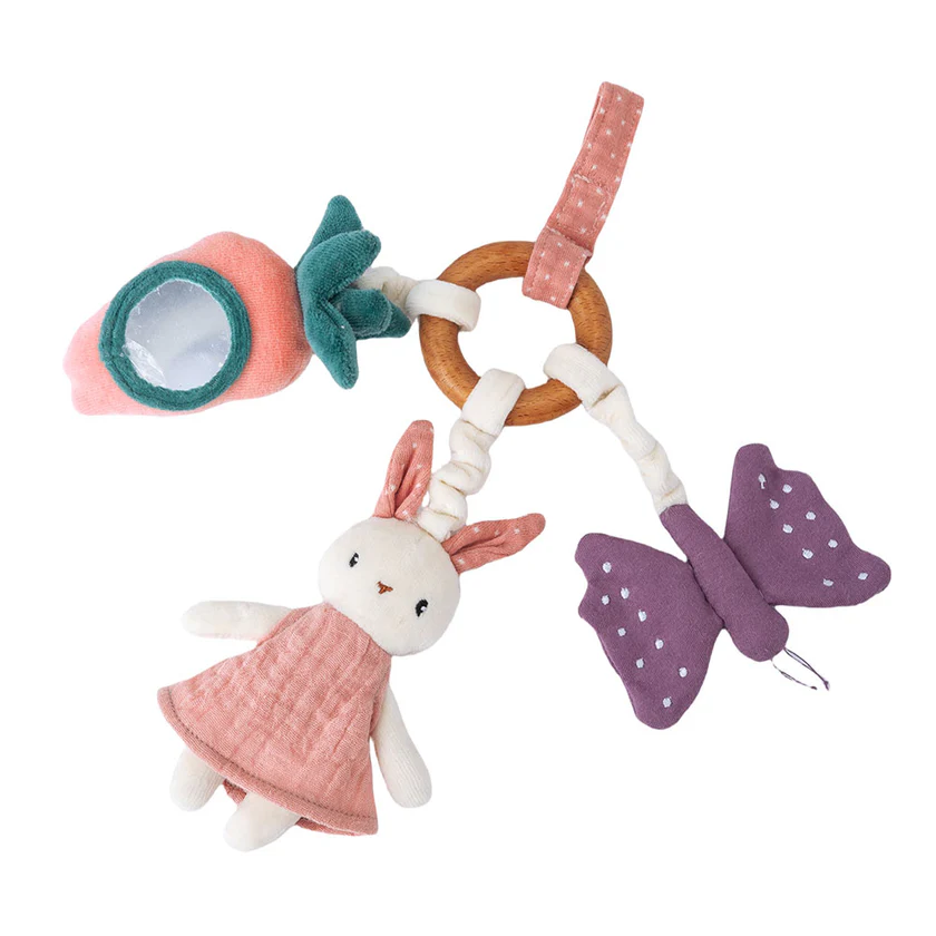 Baby activity ring rabbit pink - organic cotton