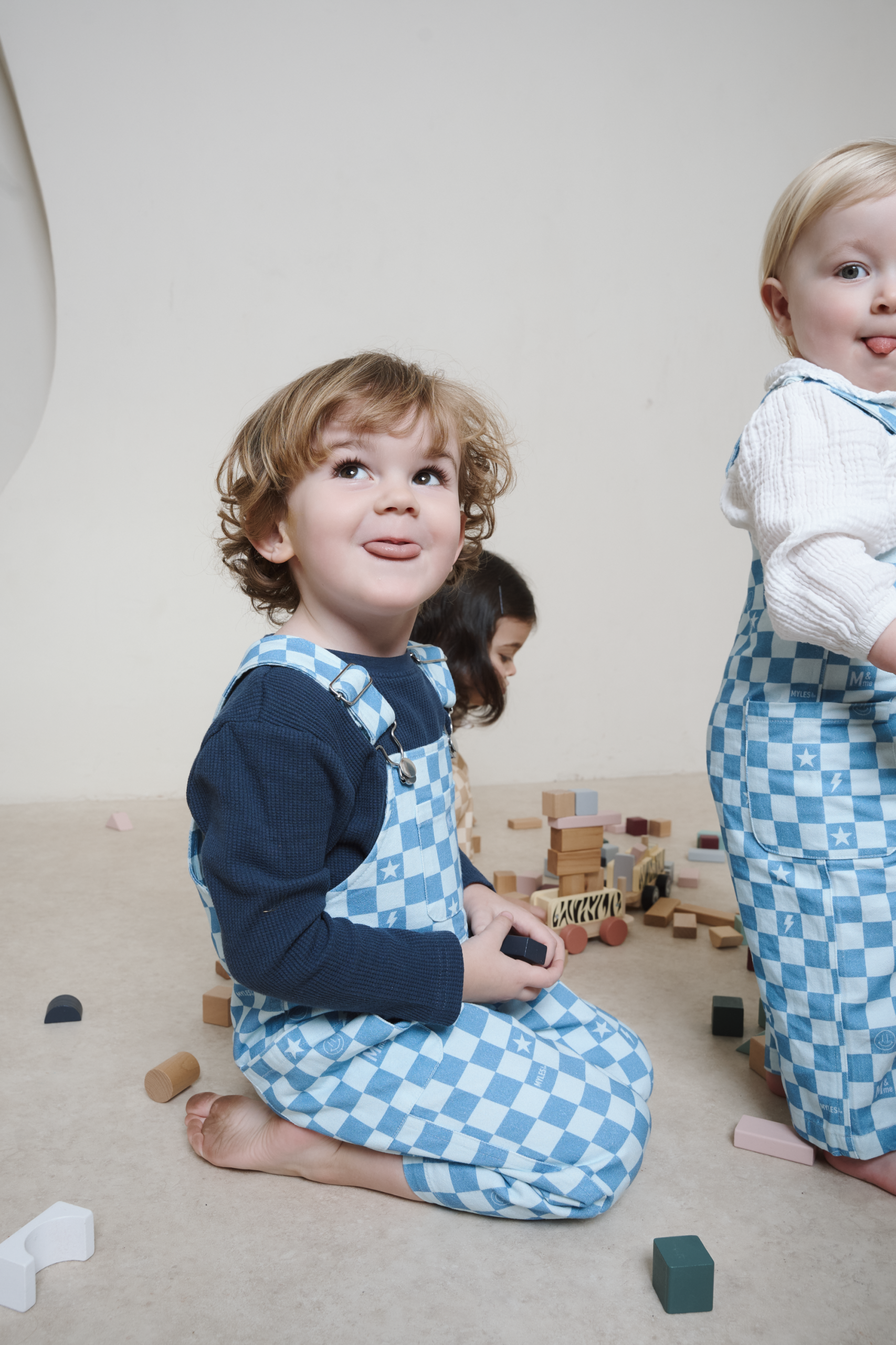 Myles & Me Dungarees - Willow Blue check - 3-6months - Image 2