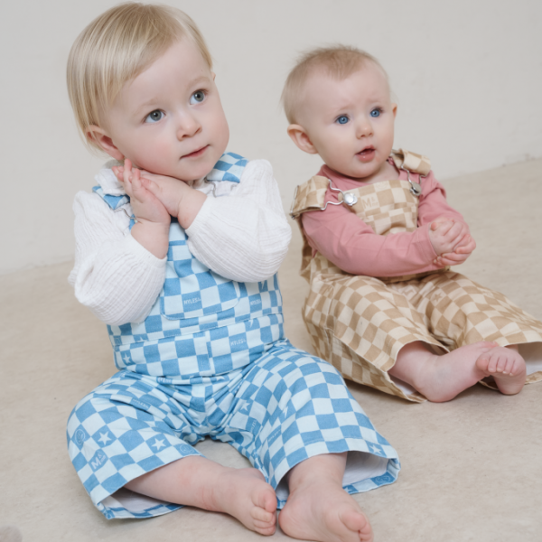 Myles & Me Dungarees - Willow Blue check - 3-6months