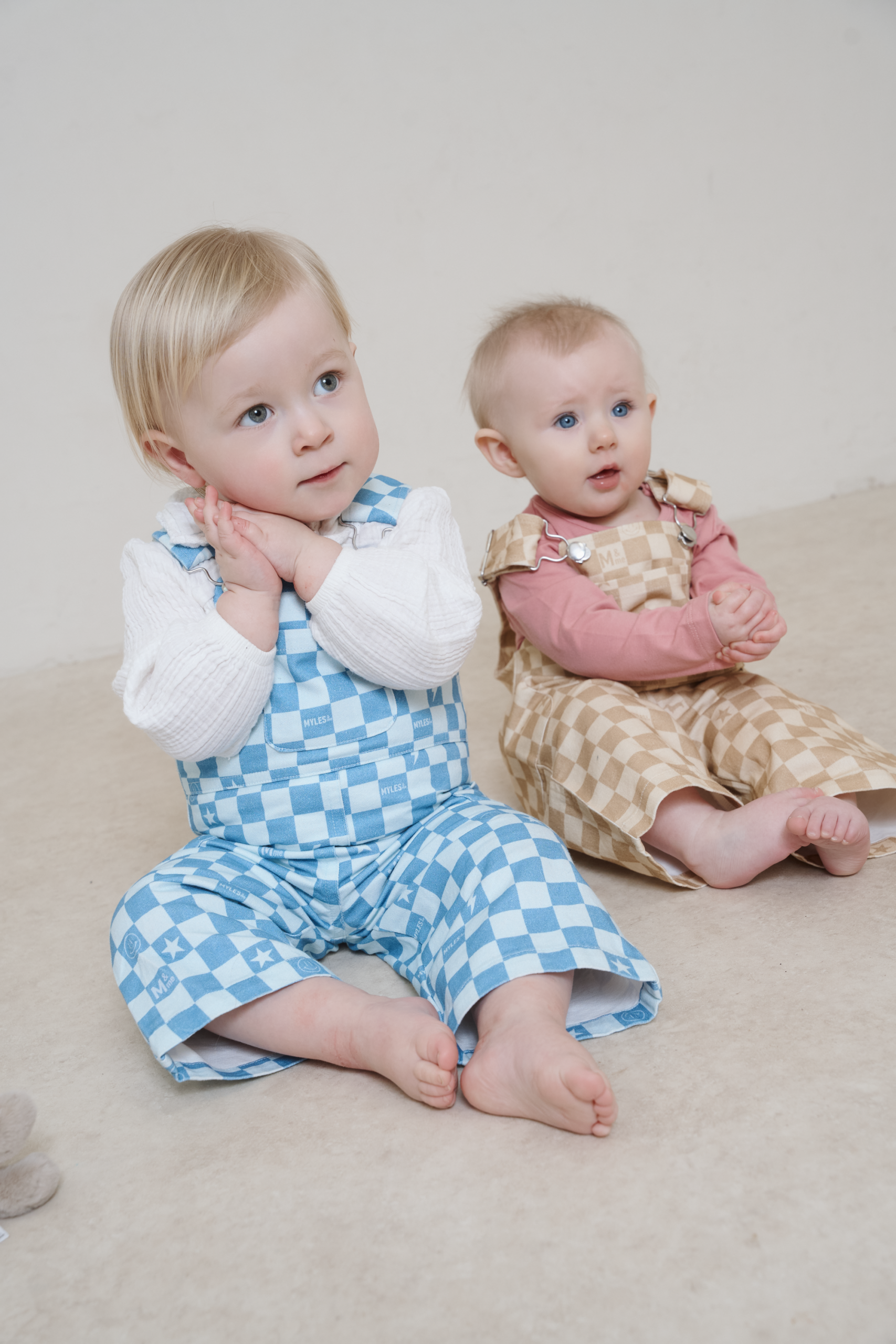 Myles & Me Dungarees - Willow Blue check - 3-6months